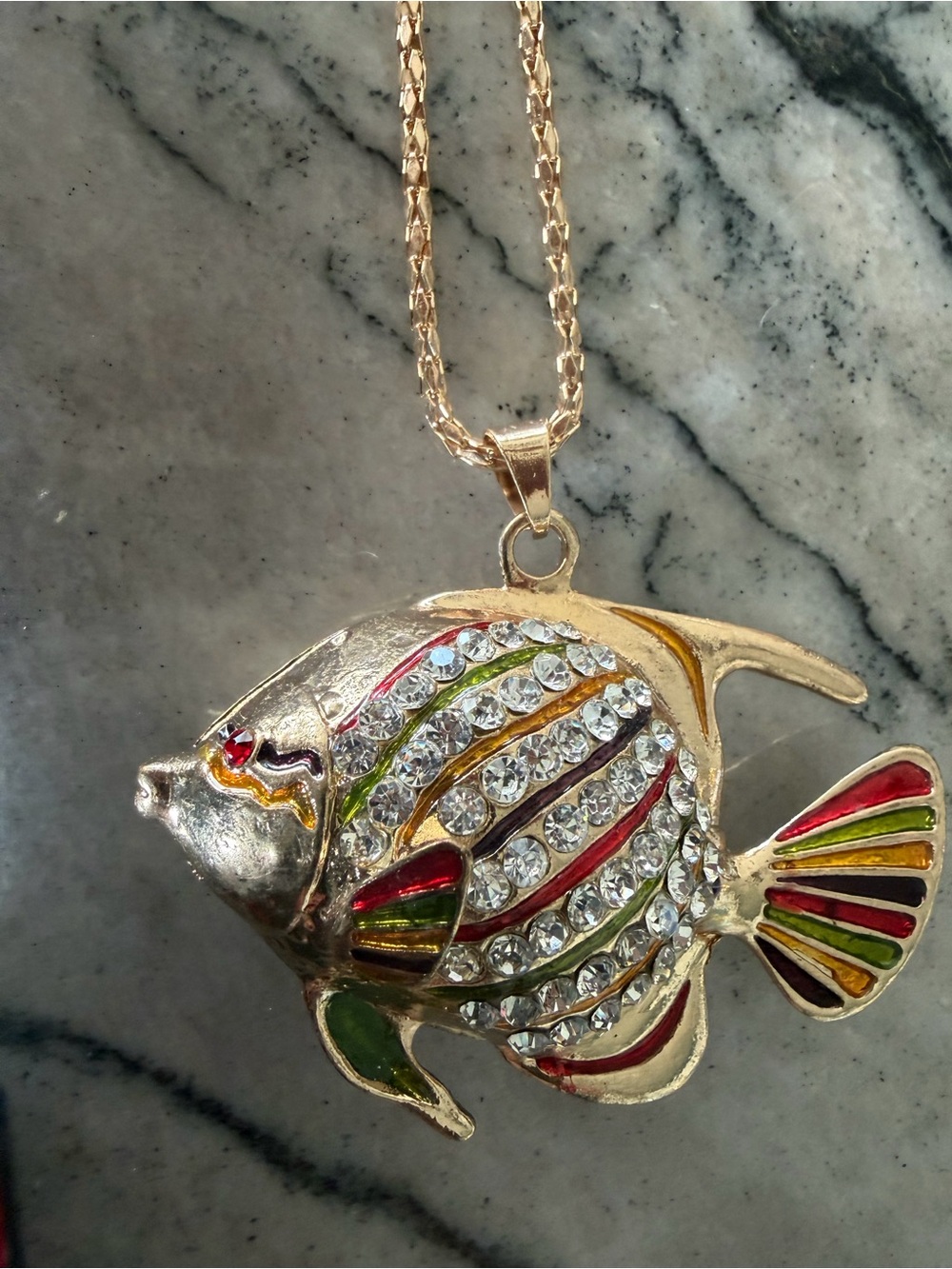 Betsey Johnson Gold-Tone Multicolor Crystal Fish Pendant Necklace